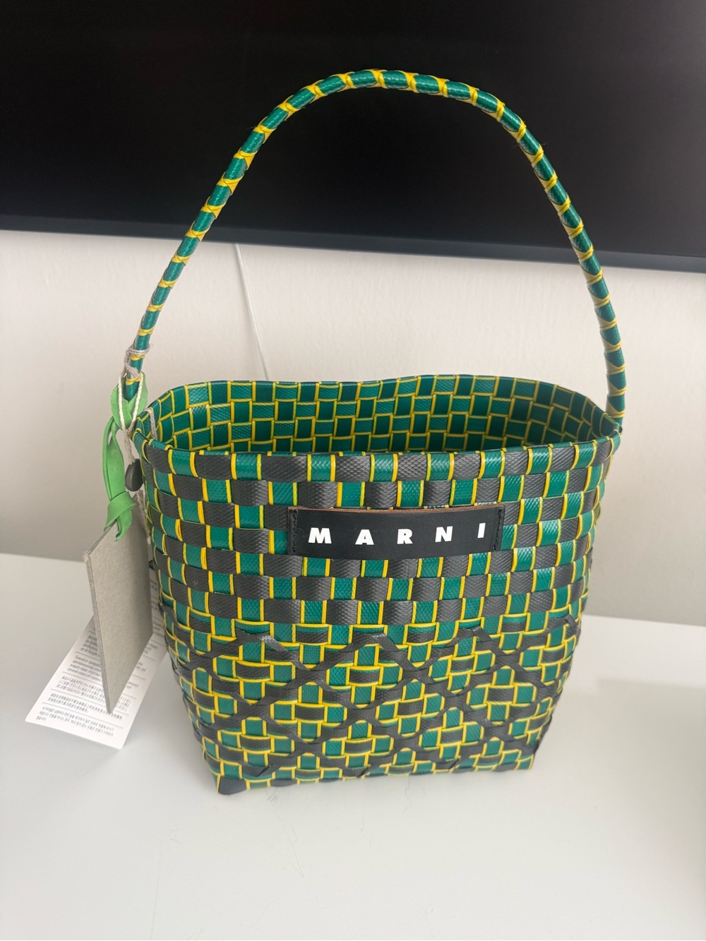 NEW Marni Market Flower Cafe Picnic Basket Bag Green Yellow Black NWT